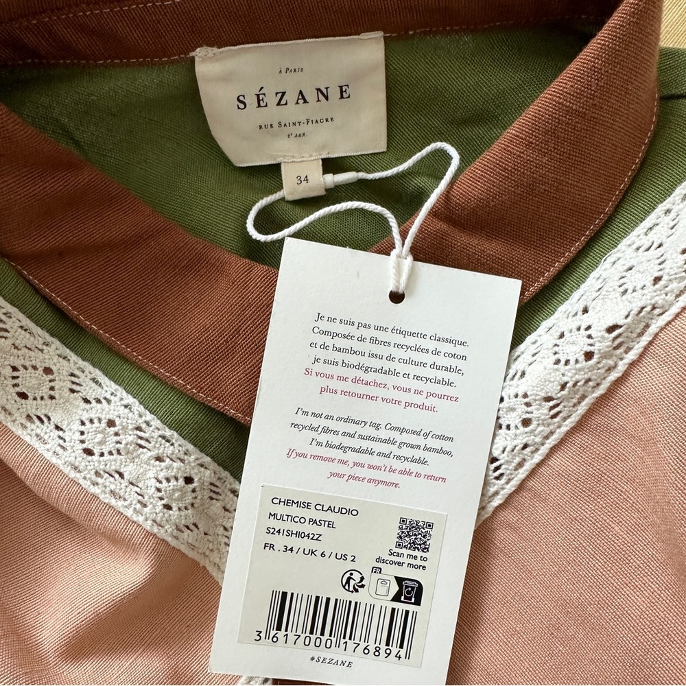 NWT Sezane Claudio multicolor pastel shirt 34 XS - Picture 5 of 8